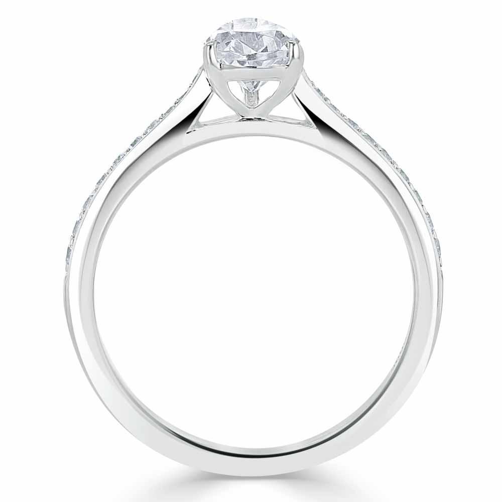 0.75 CT Pear Cut Solitaire Engagement Ring With Channel Pave Setting
