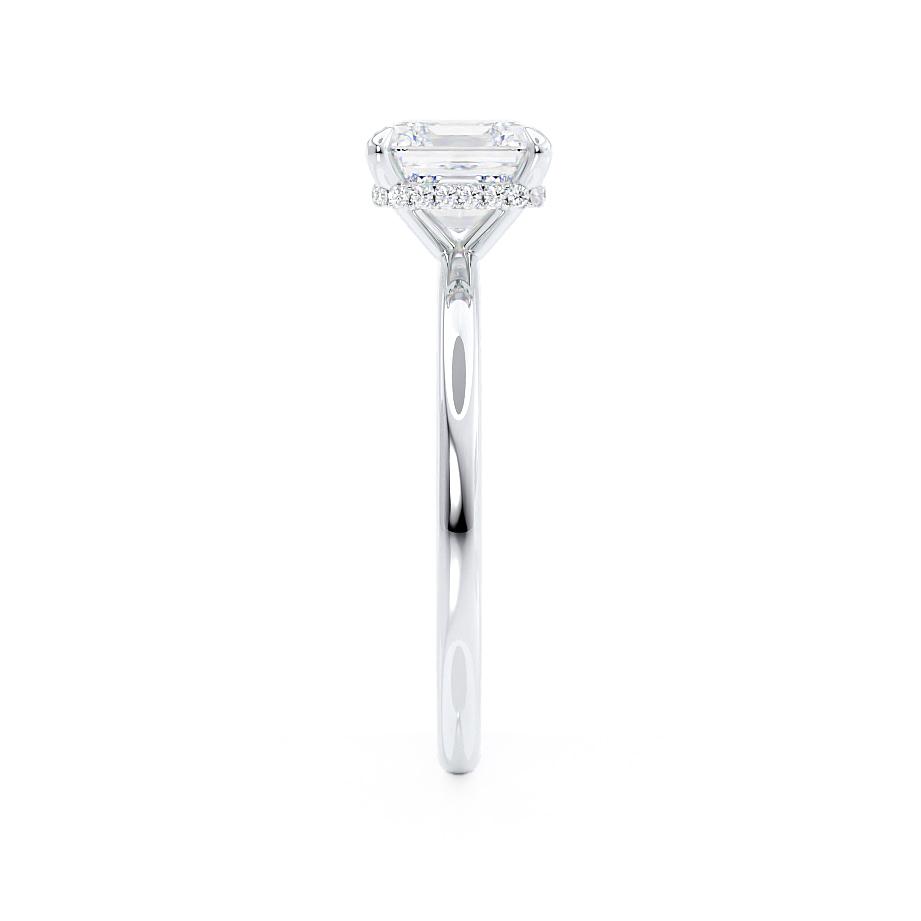 0.95 CT Asscher Shaped Moissanite Hidden Halo Style Engagement Ring