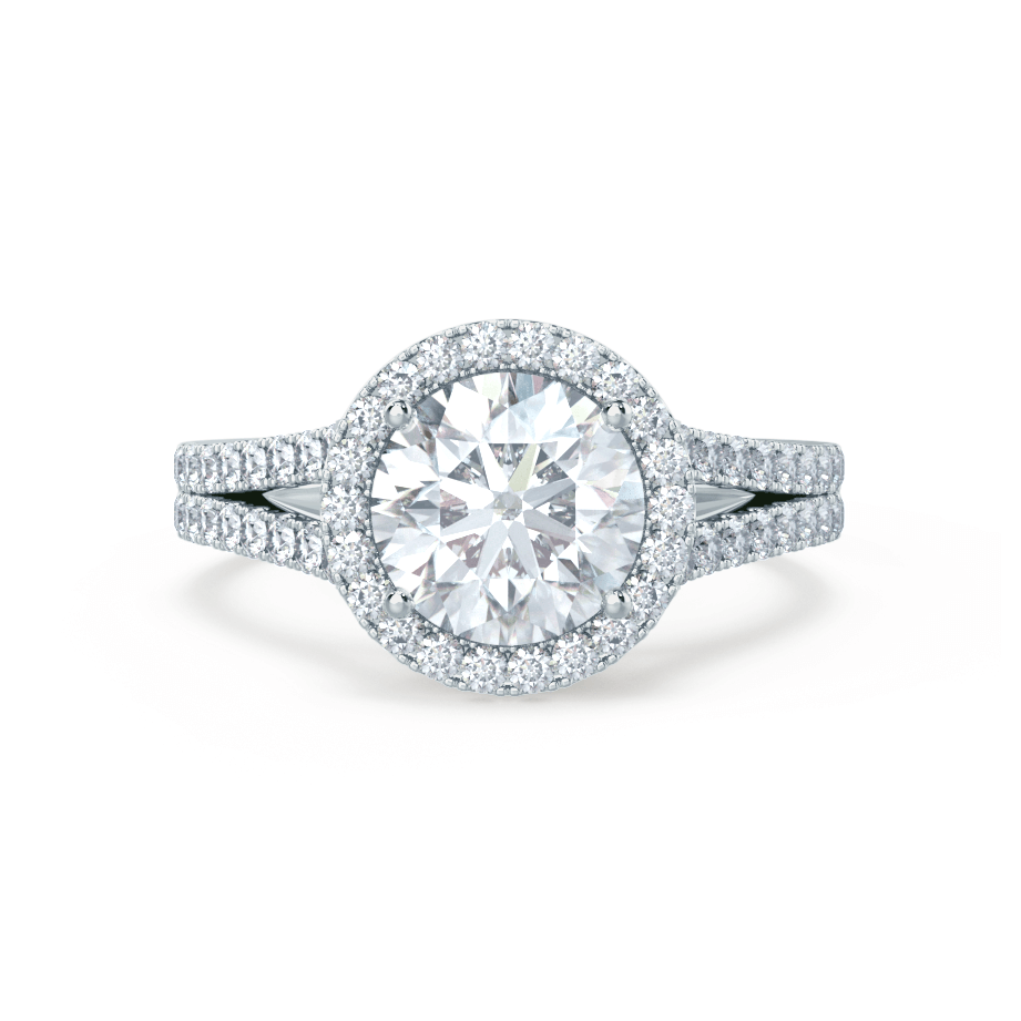 0.50 CT Round Shaped Moissanite Halo Style Double Band Engagement Ring