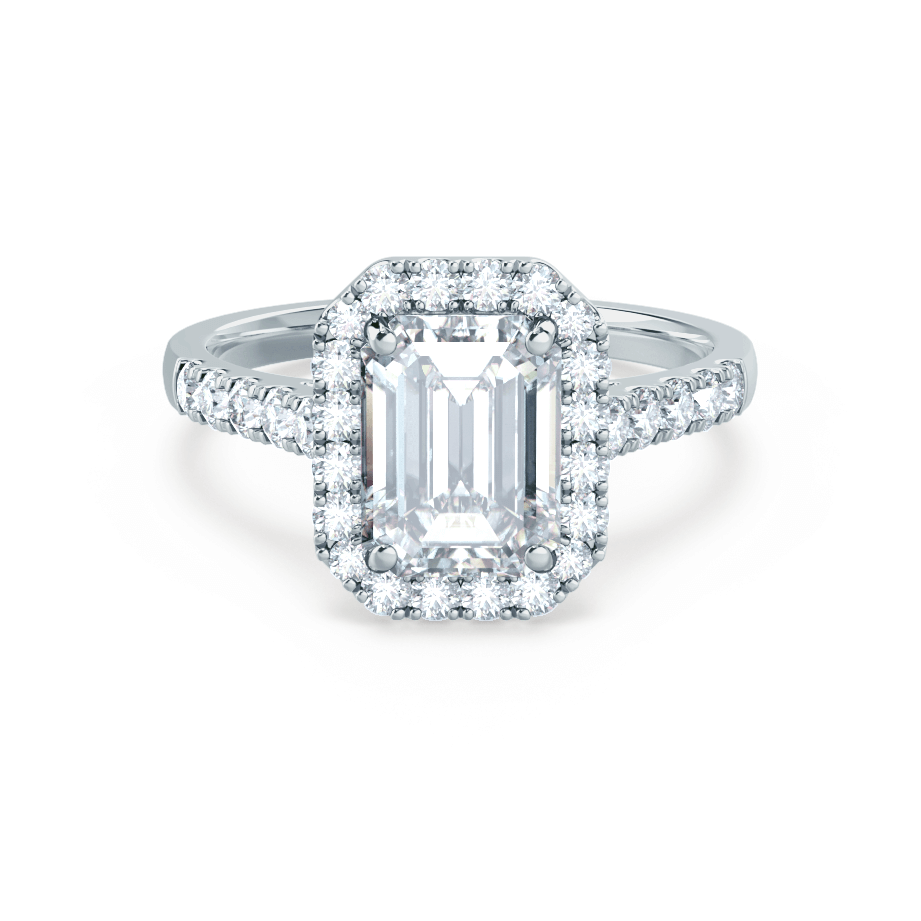 1.01 CT Emerald Shaped Moissanite Halo Style Engagement Ring