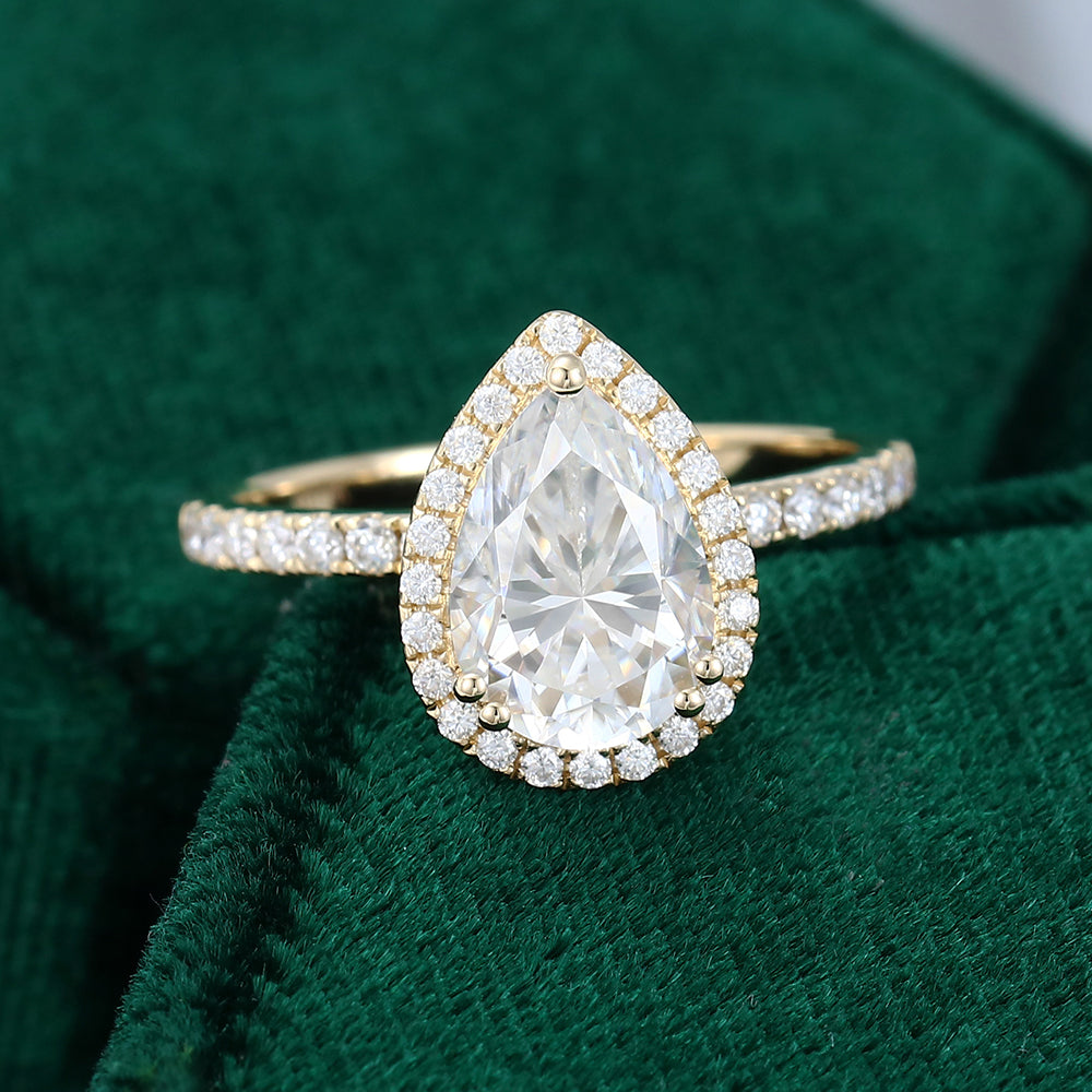 1.93 CT Pear Shaped Moissanite Halo Engagement Ring