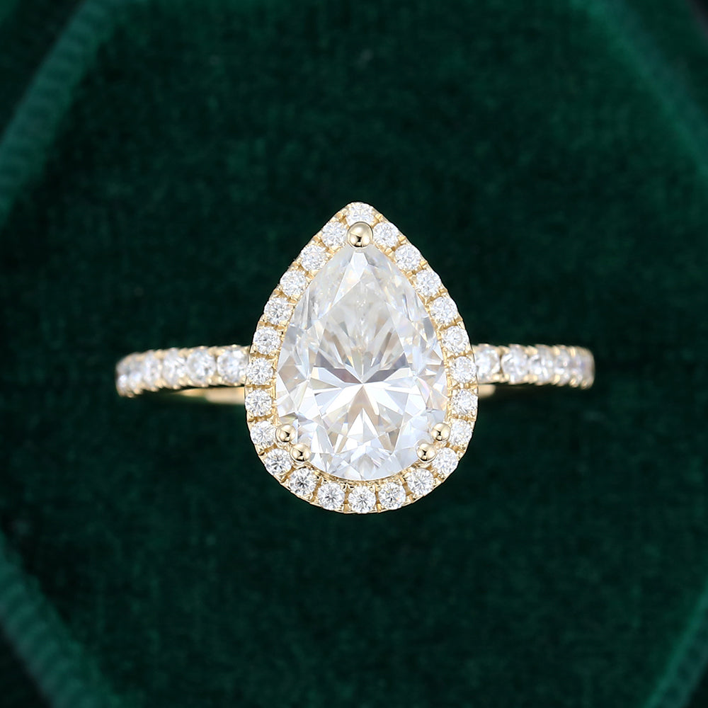 1.93 CT Pear Shaped Moissanite Halo Engagement Ring