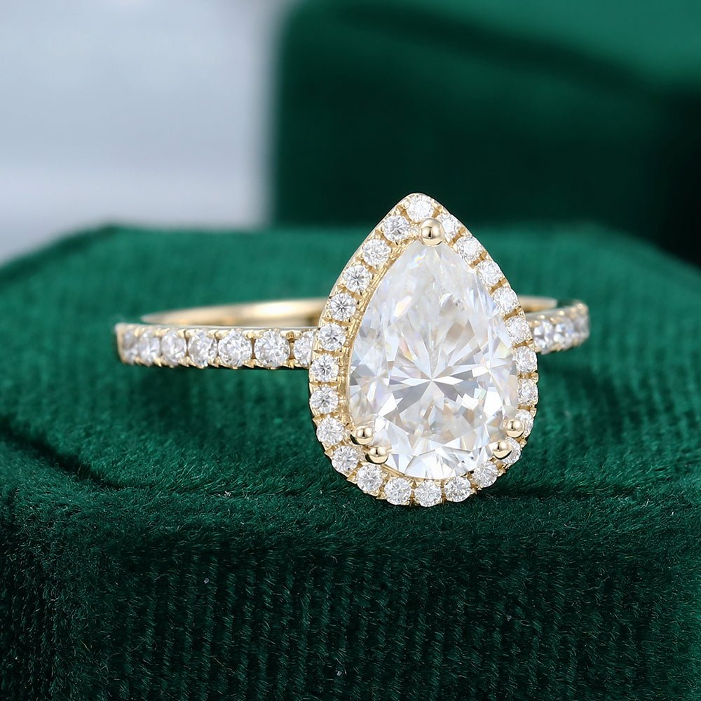 1.93 CT Pear Shaped Moissanite Halo Engagement Ring