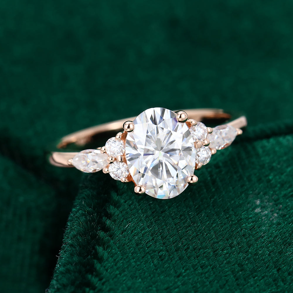 1.91 CT Oval Shaped Moissanite Cluster Engagement Ring