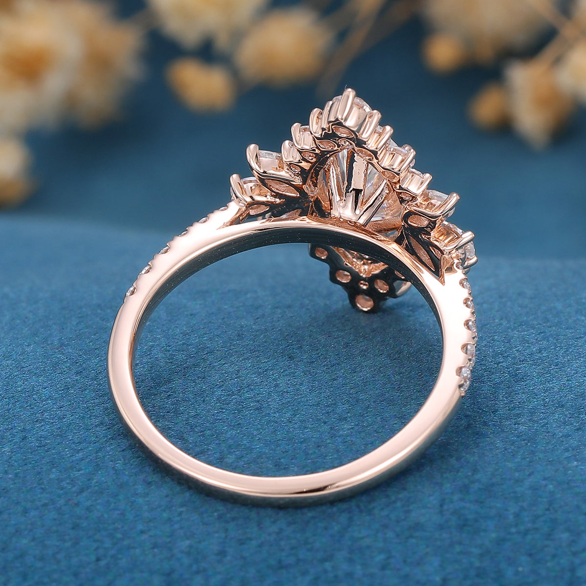 0.90 CT Marquise Shaped Moissanite Cluster Engagement Ring