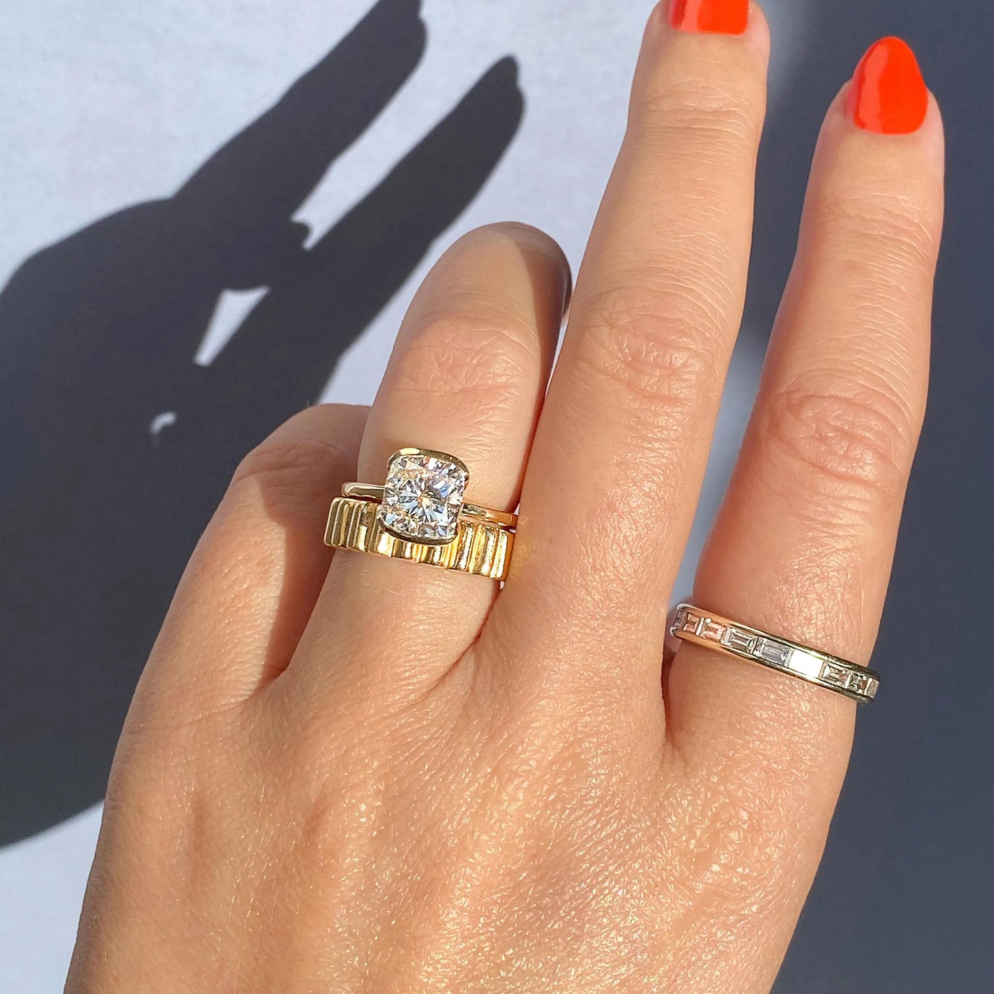 2.15 CT Cushion Half Bezel Solitaire Moissanite Engagement Ring