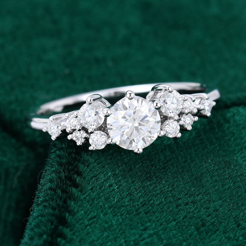 0.41 CT Round Shaped Moissanite Cluster Engagement Ring