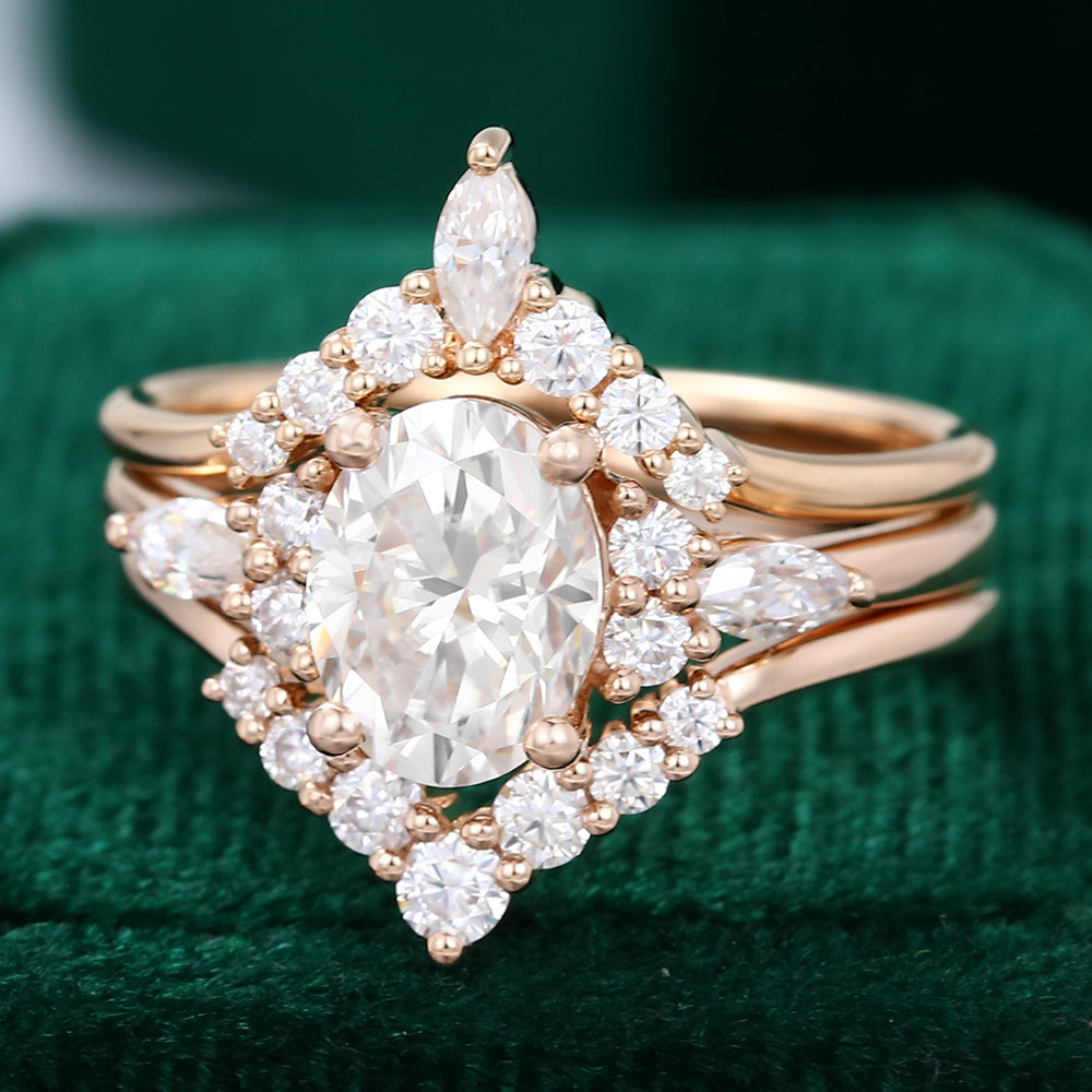 1.33 CT Oval Moissanite Art Deco Style Bridal Ring Set