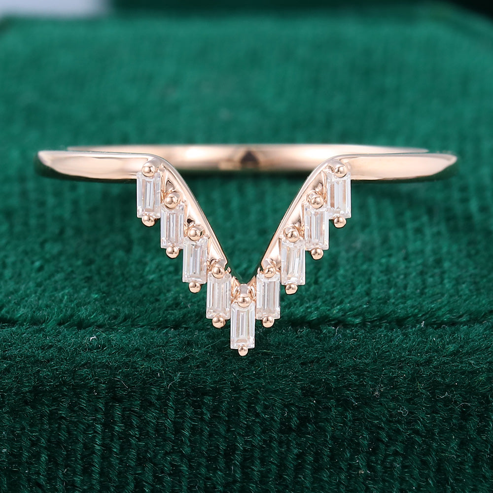 0.15 Baguette Moissanite V-Shaped Wedding Band