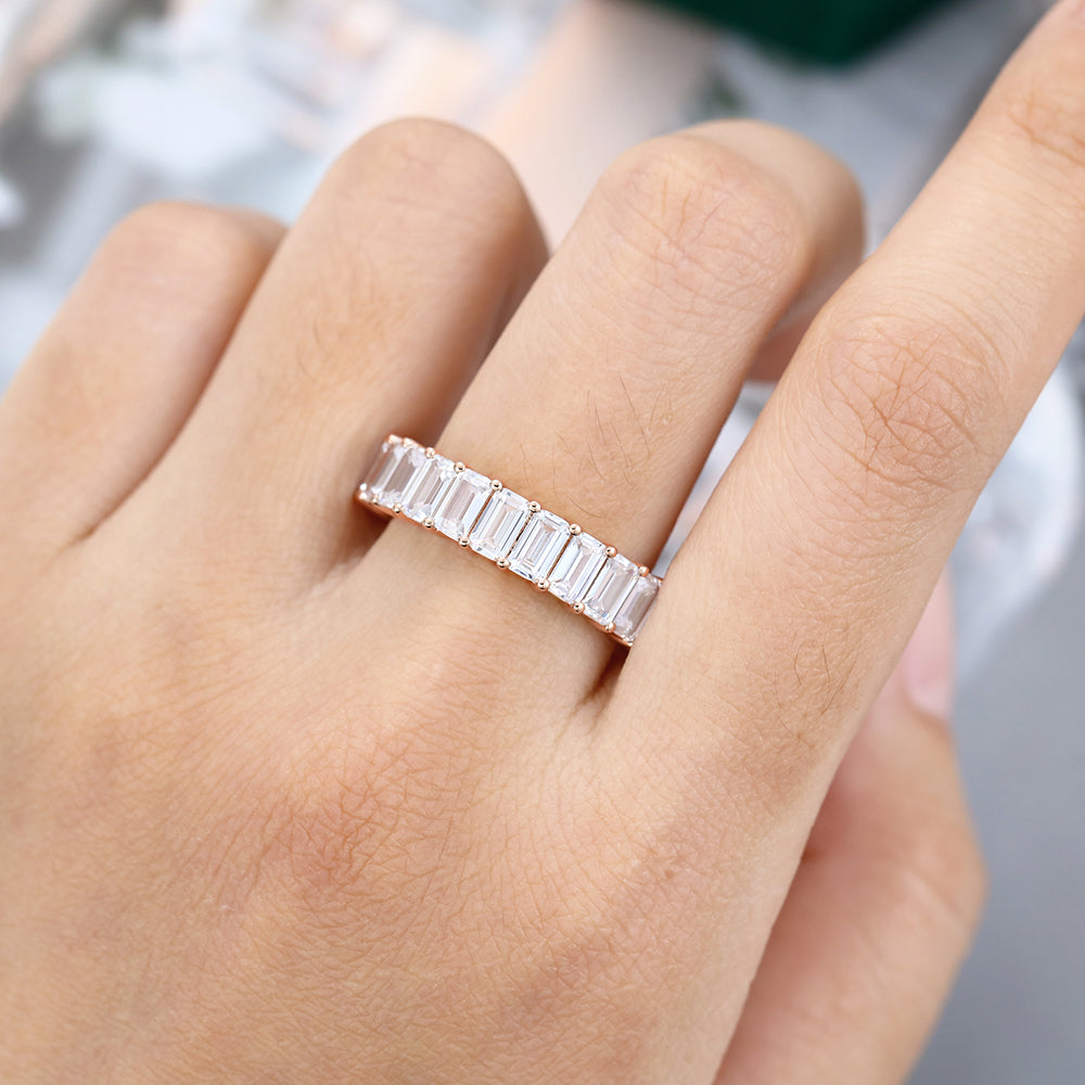 0.25 CT Emerald Moissanite Full Eternity Wedding Band
