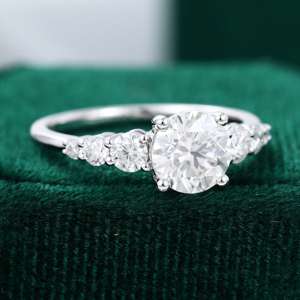 0.88 CT Round Shaped Moissanite Cluster Engagement Ring