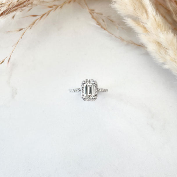 0.50 CT Emerald Halo & Pave Moissanite Engagement Ring