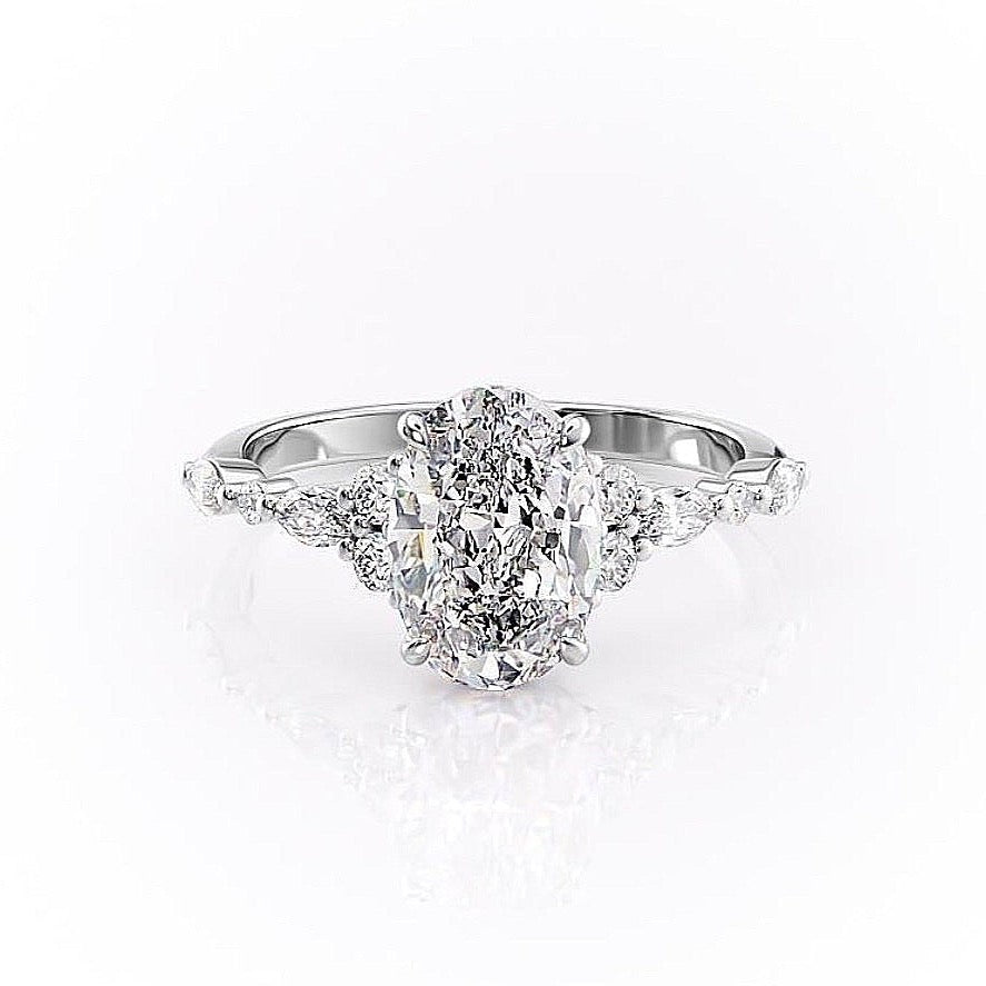 2.10 CT Oval Cut Cluster Moissanite Engagement Ring