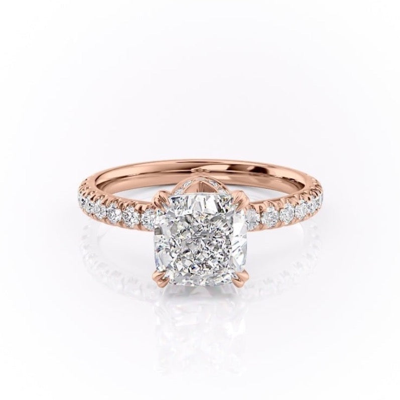 2.15 CT Cushion Cut Pave Moissanite Engagement Ring
