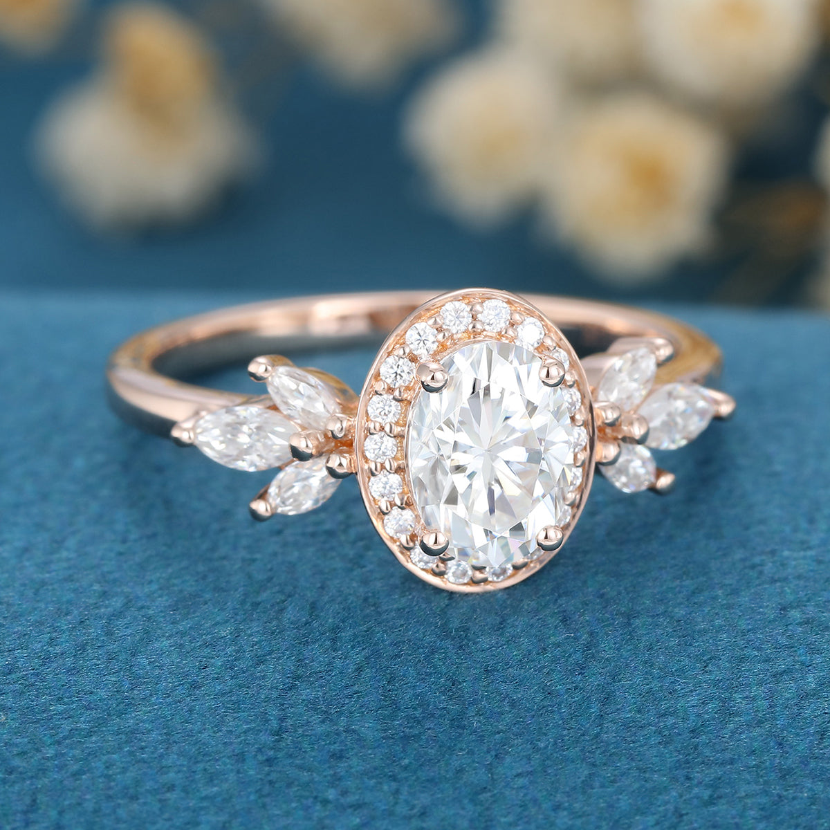 1.33 CT Oval Shaped Moissanite Halo Engagement Ring