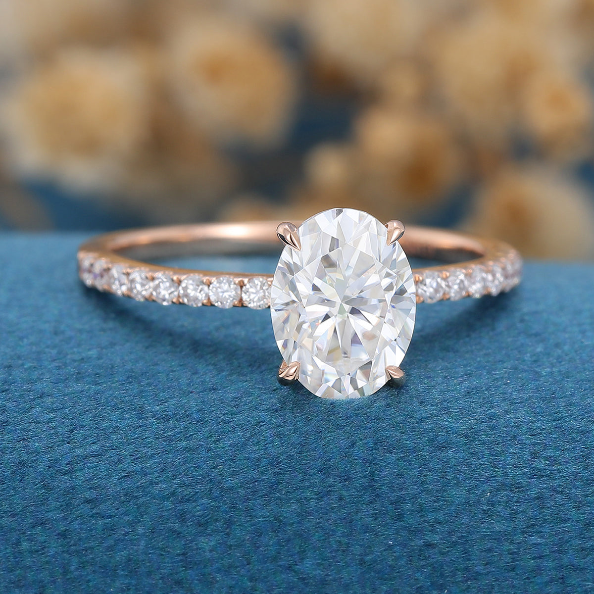 1.33 CT Oval Shaped Moissanite Solitaire Pave Engagement Ring