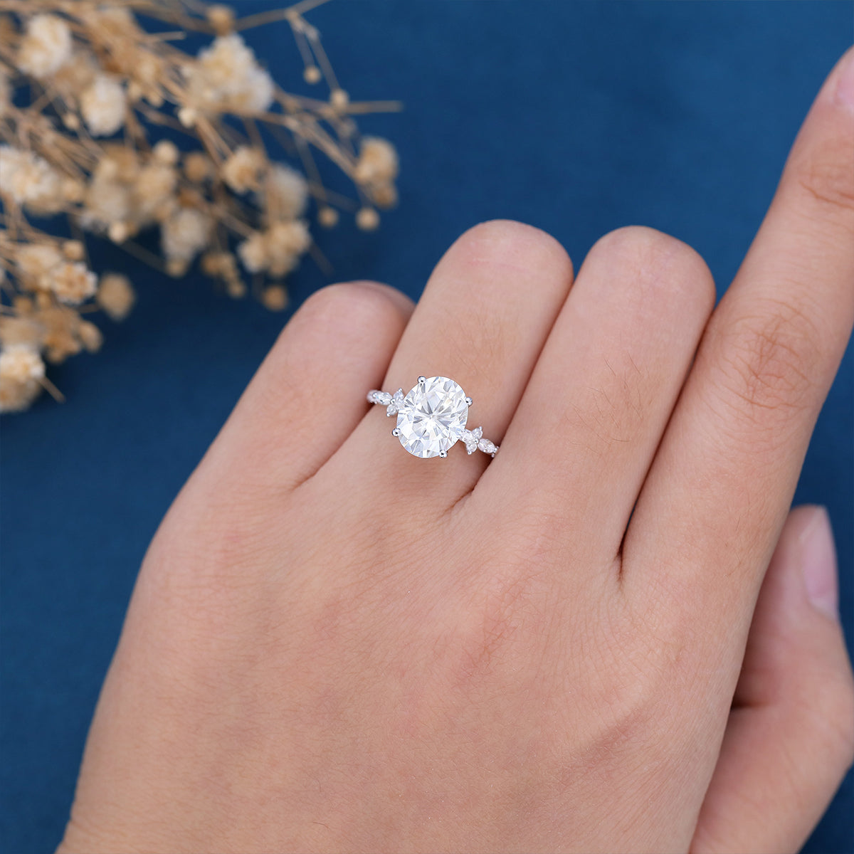 2.72 CT Oval Shaped Moissanite Solitaire Pave Engagement Ring