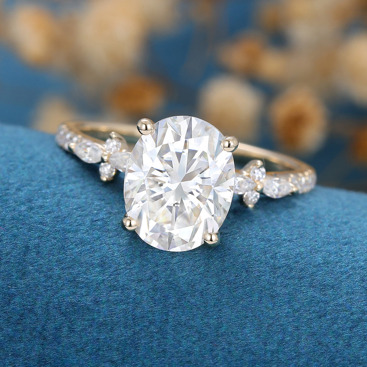 2.72 CT Oval Shaped Moissanite Solitaire Pave Engagement Ring