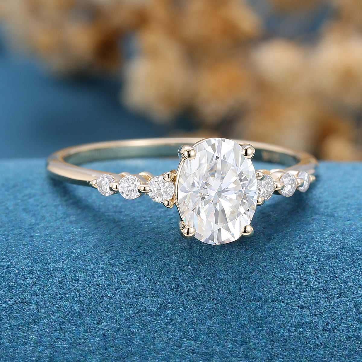 1.33 CT Oval Shaped Moissanite Solitaire Pave Engagement Ring