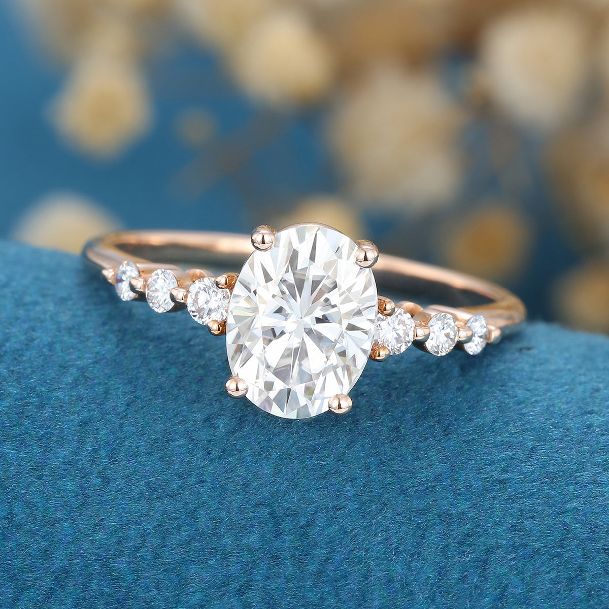 1.33 CT Oval Shaped Moissanite Solitaire Pave Engagement Ring