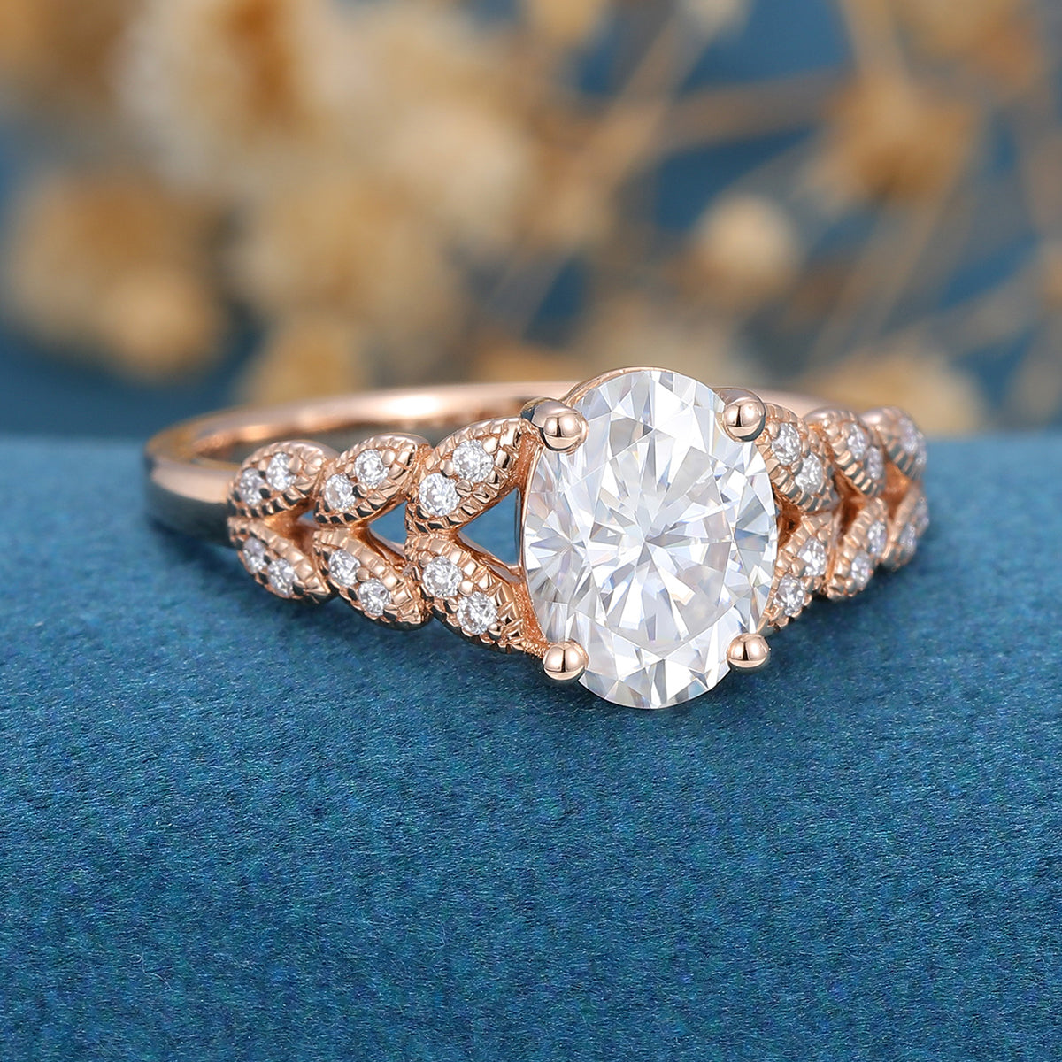 1.33 CT Oval Shaped Moissanite Art Deco Engagement Ring