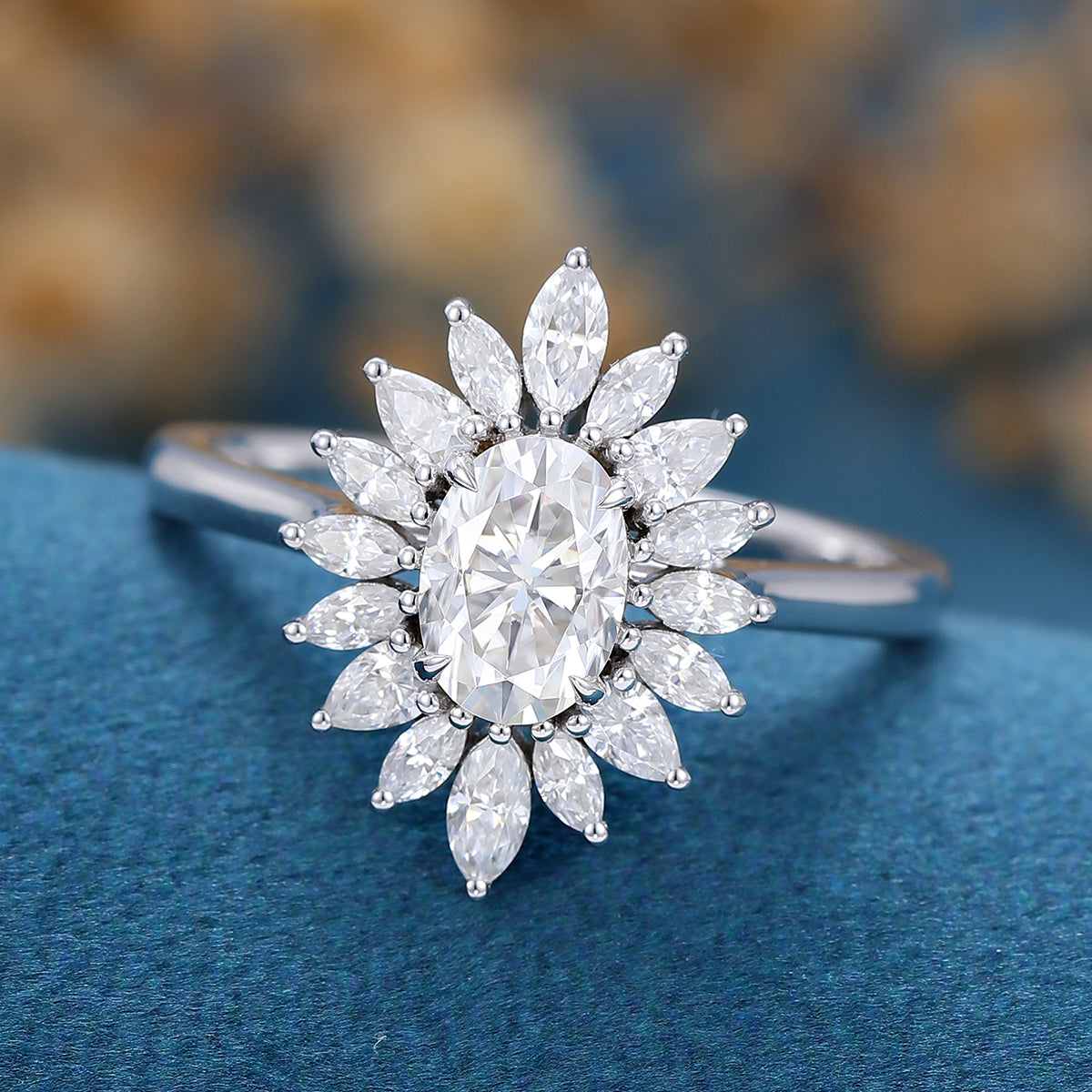0.84 CT Oval Shaped Moissanite Halo Engagement Ring