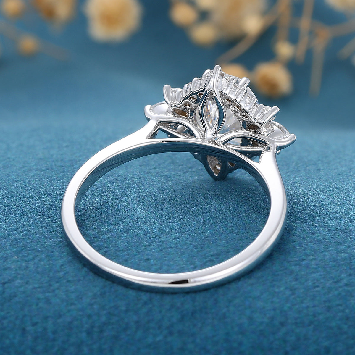 0.84 CT Oval Shaped Moissanite Cluster Engagement Ring