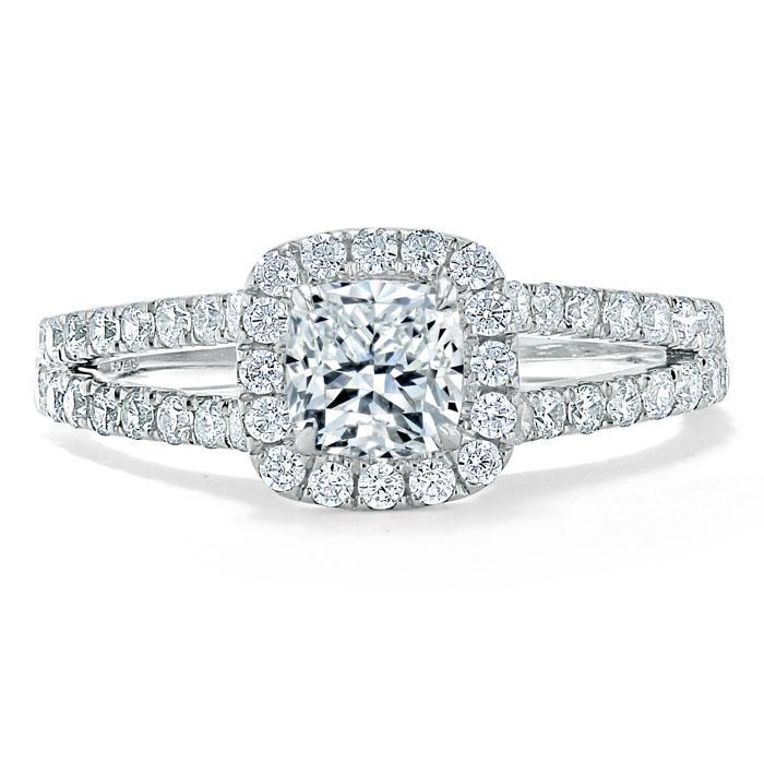 1.0 CT Cushion Cut Halo Split Shank Setting Moissanite Engagement Ring