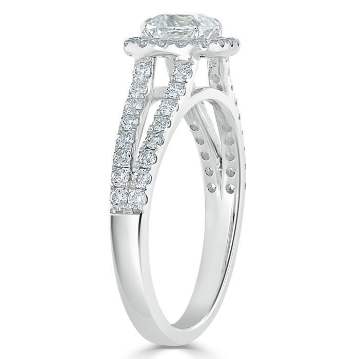 1.0 CT Cushion Cut Halo Split Shank Setting Moissanite Engagement Ring