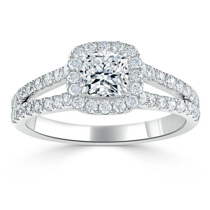 1.0 CT Cushion Cut Halo Split Shank Setting Moissanite Engagement Ring