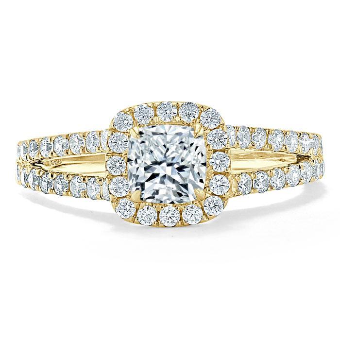 1.0 CT Cushion Cut Halo Split Shank Setting Moissanite Engagement Ring