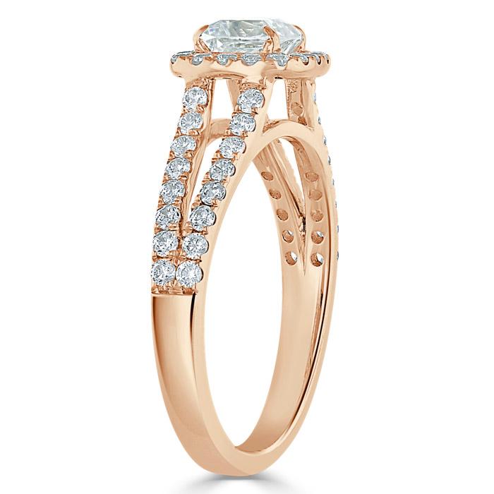 1.0 CT Cushion Cut Halo Split Shank Setting Moissanite Engagement Ring