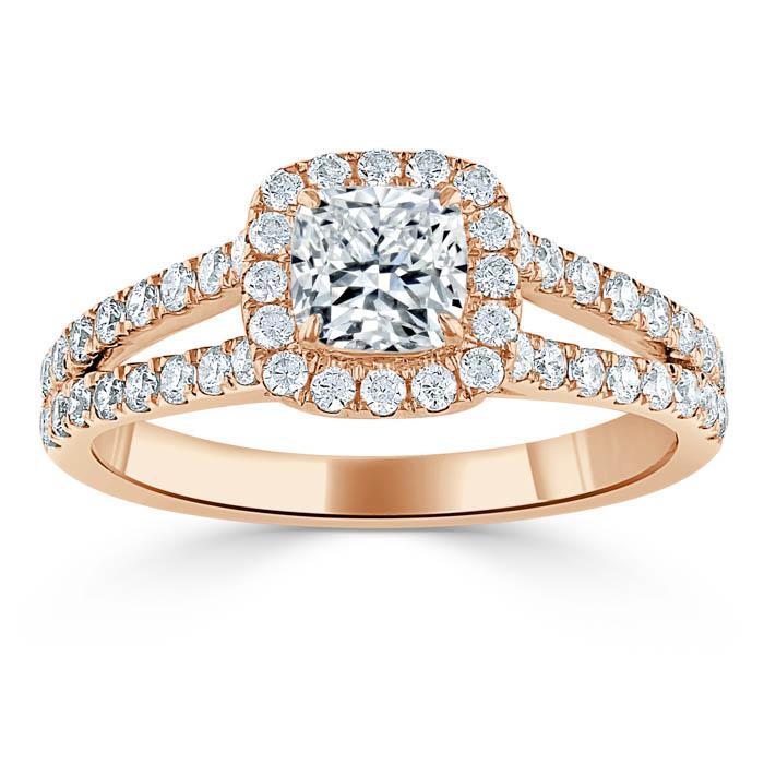 1.0 CT Cushion Cut Halo Split Shank Setting Moissanite Engagement Ring