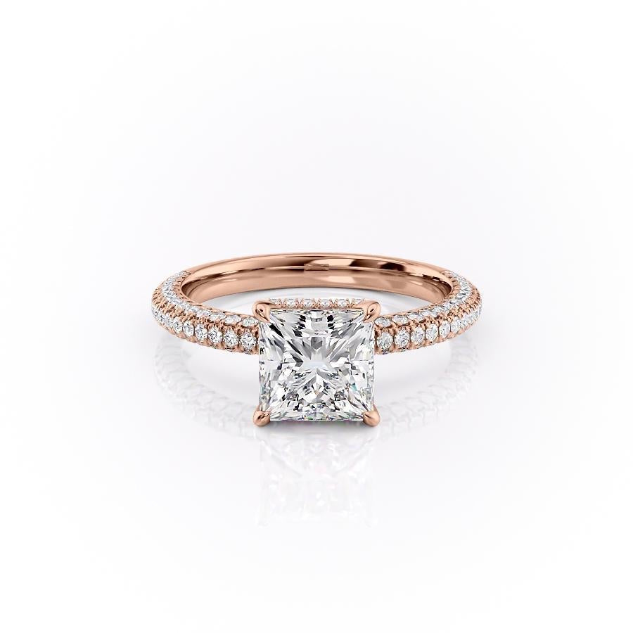 2.08 CT Princess Cut Hidden Halo Pave Setting Moissanite Engagement Ring