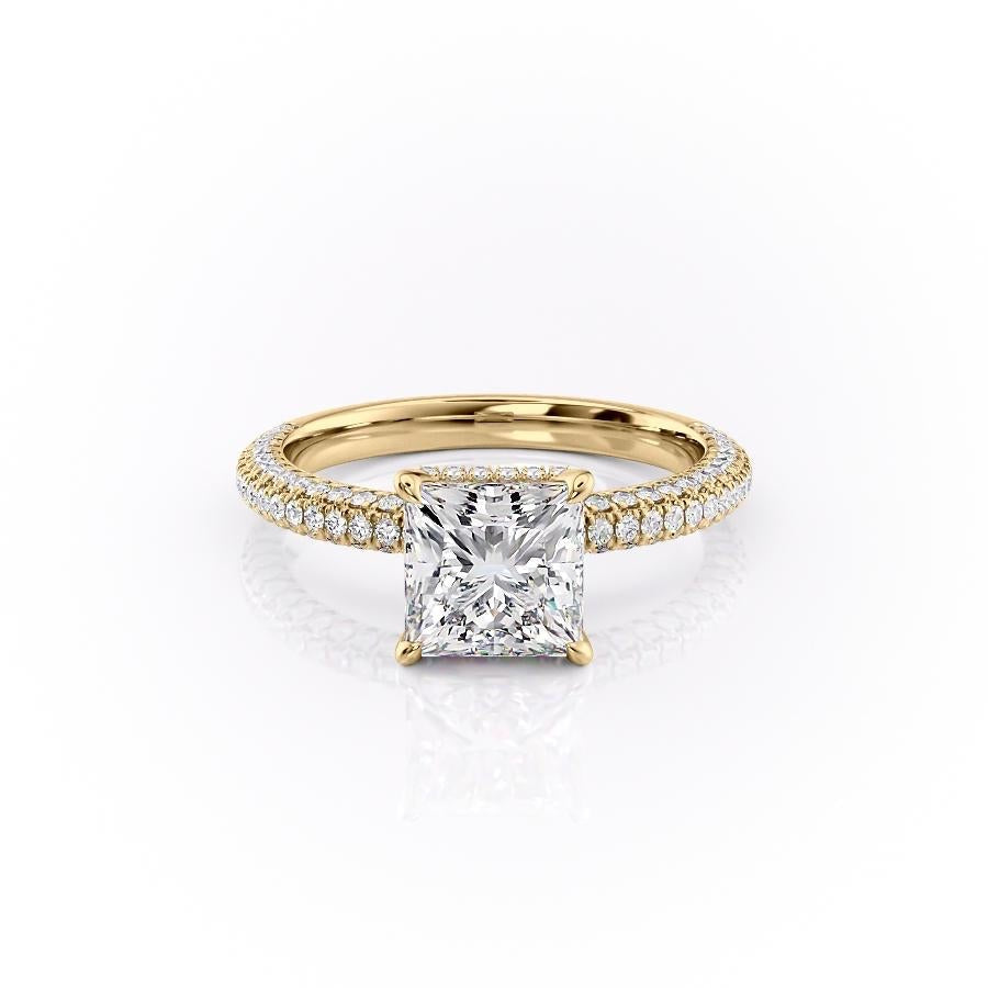 2.08 CT Princess Cut Hidden Halo Pave Setting Moissanite Engagement Ring