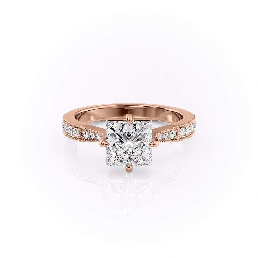 2.08 CT Princess Cut Solitaire Channel Pave Moissanite Engagement Ring