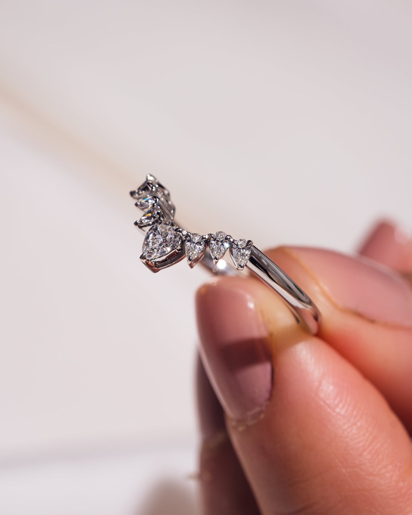 0.34 CT Pear Shaped Cluster Style Moissanite Wedding Band