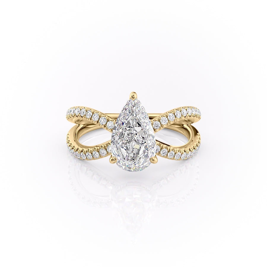 2.0 CT Pear Cut Solitaire Split Shank Setting Moissanite Engagement Ring