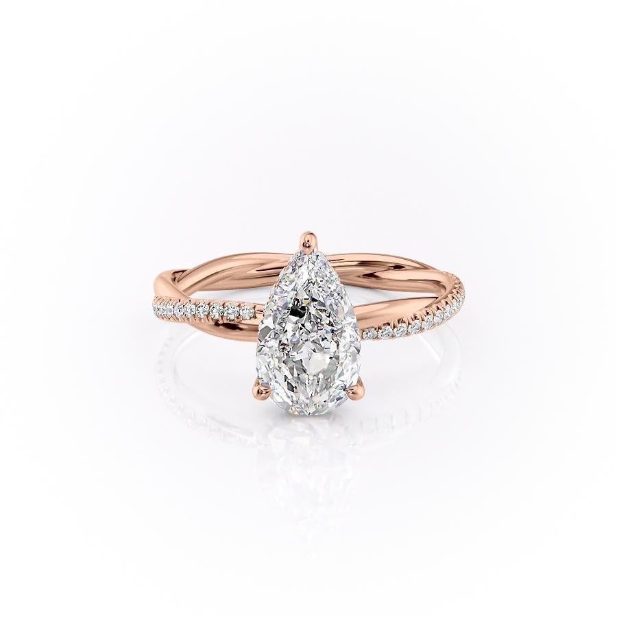 2.0 CT Pear Cut Solitaire Twisted Pave Moissanite Engagement Ring