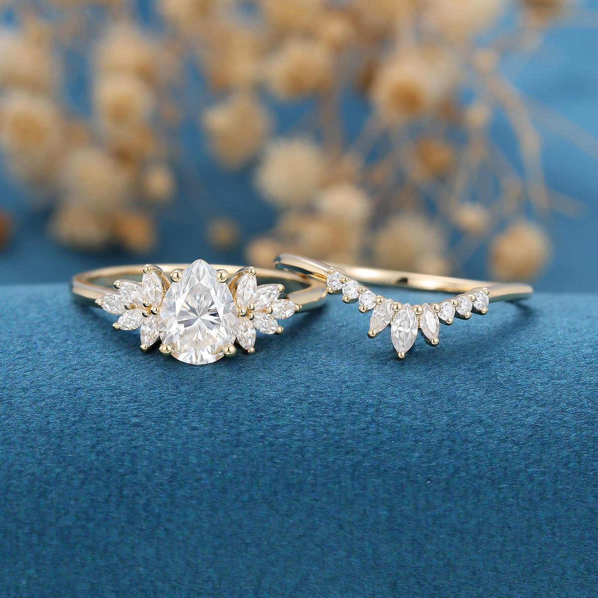 1.0 CT Oval Shaped Moissanite Cluster Bridal Set