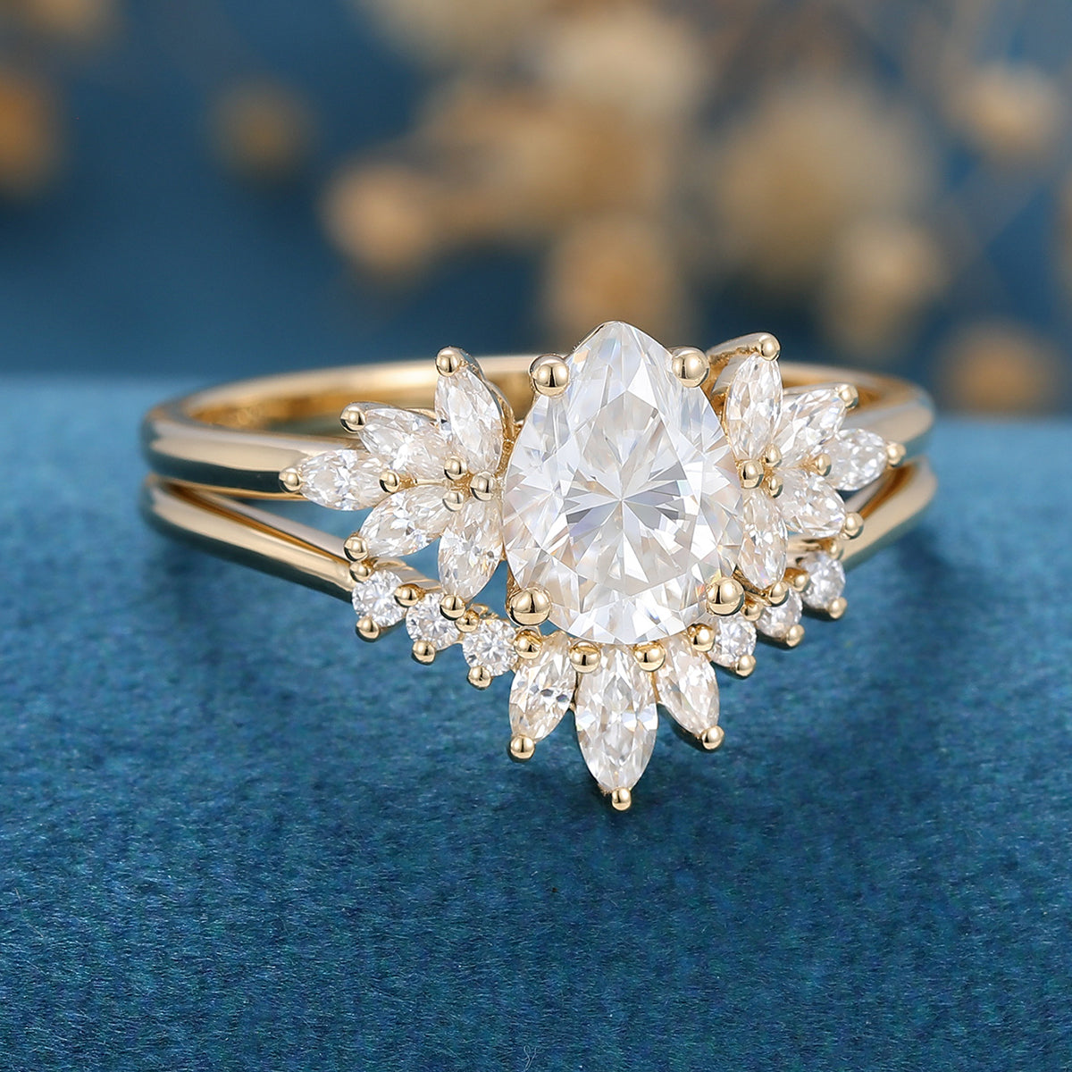 1.0 CT Oval Shaped Moissanite Cluster Bridal Set