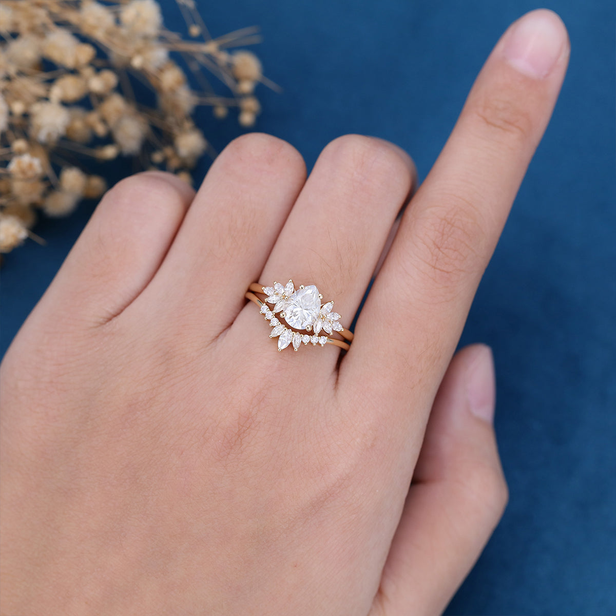 1.0 CT Oval Shaped Moissanite Cluster Bridal Set
