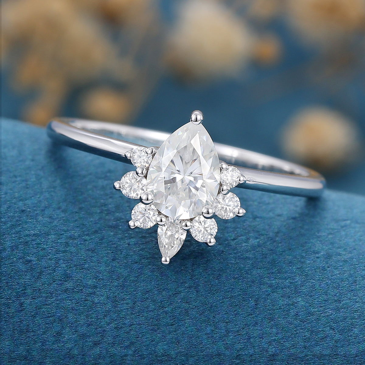 0.69 CT Pear Shaped Moissanite Cluster Engagement Ring