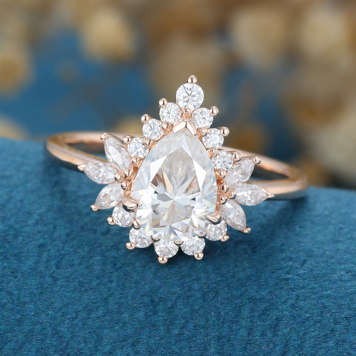 1.0 CT Pear Shaped Moissanite Cluster Engagement Ring