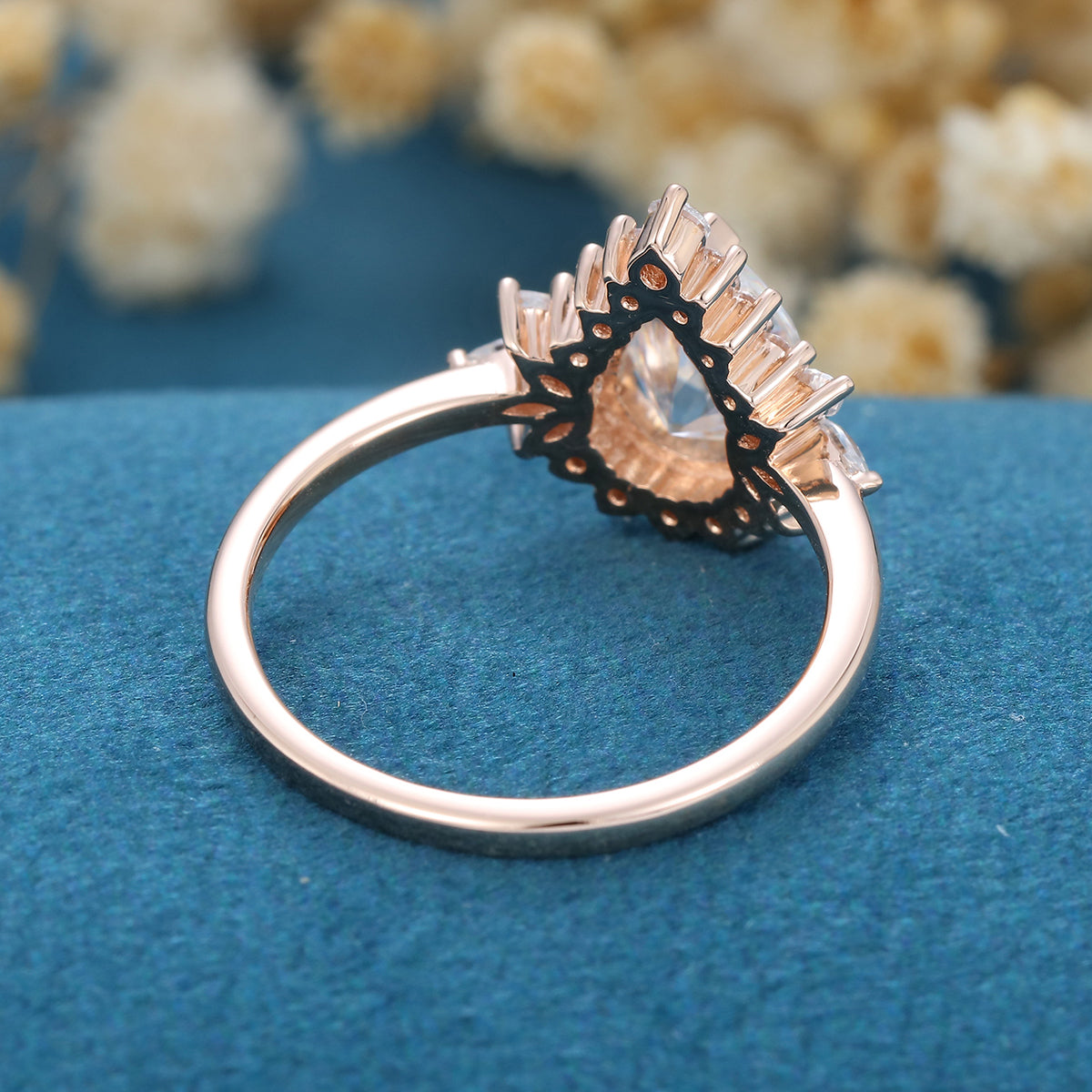 1.0 CT Pear Shaped Moissanite Cluster Engagement Ring