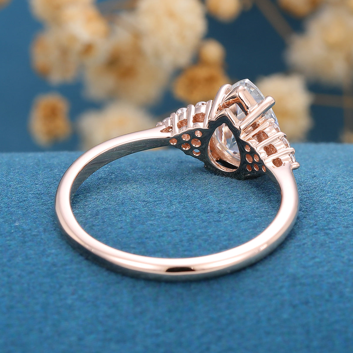 1.0 CT Pear Shaped Moissanite Cluster Engagement Ring