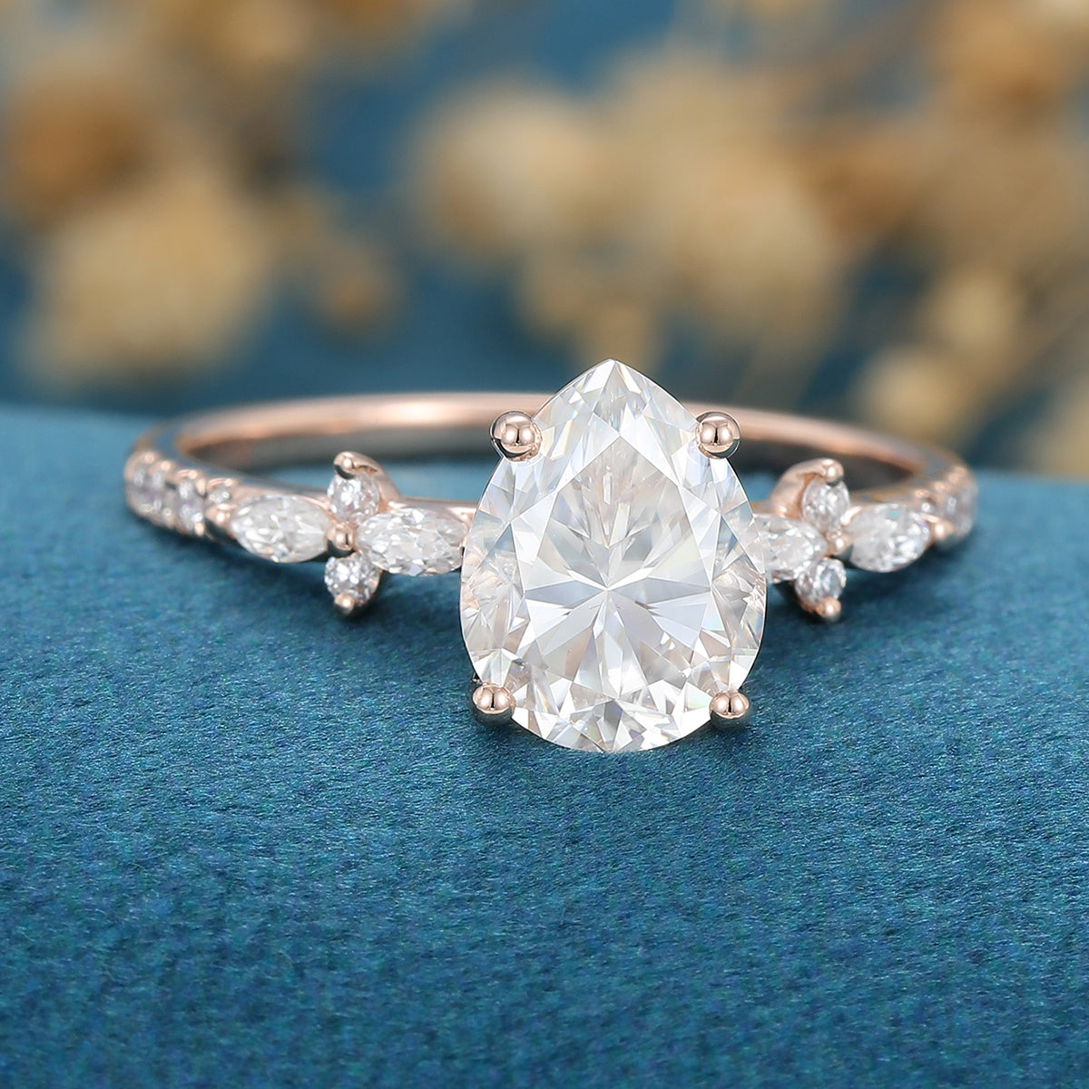 1.0 CT Pear Shaped Moissanite Solitaire Pave Engagement Ring