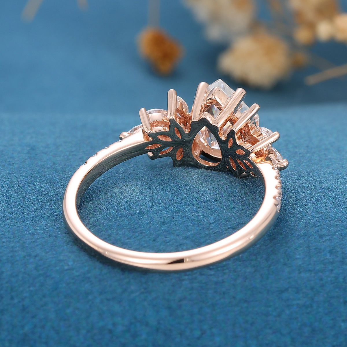 1.0 CT Pear Shaped Moissanite Cluster Engagement Ring