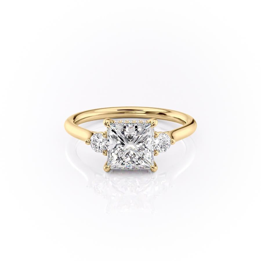 2.08 CT Princess Cut Three Stone Moissanite Engagement Ring