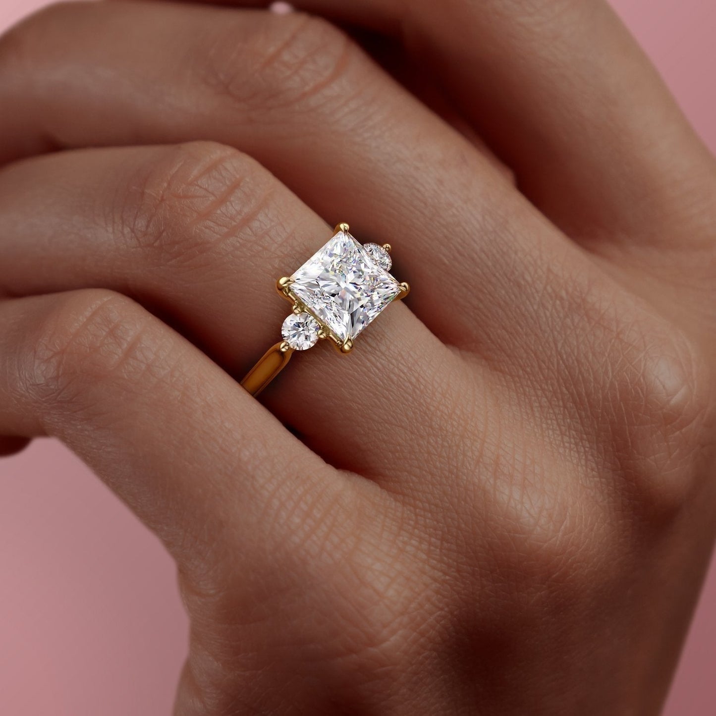 2.08 CT Princess Cut Three Stone Moissanite Engagement Ring